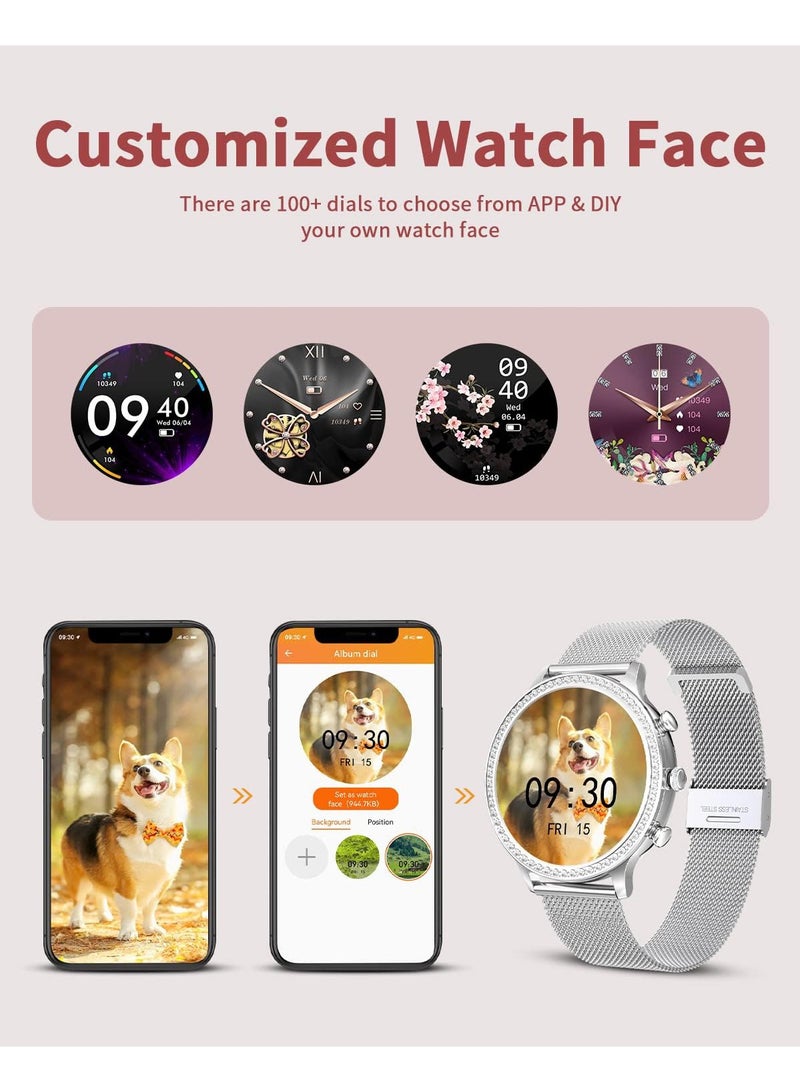رولستيمي ساعة ذكية نسائية رائعة تعمل بالبلوتوث ، شاشة لمس كاملة مقاس 1.32 بوصة ، الرد / إجراء المكالمات ، مراقبة معدل ضربات القلب أثناء النوم ، آي بي 67 مقاوم للماء آر تي-آي 70 - Image 3