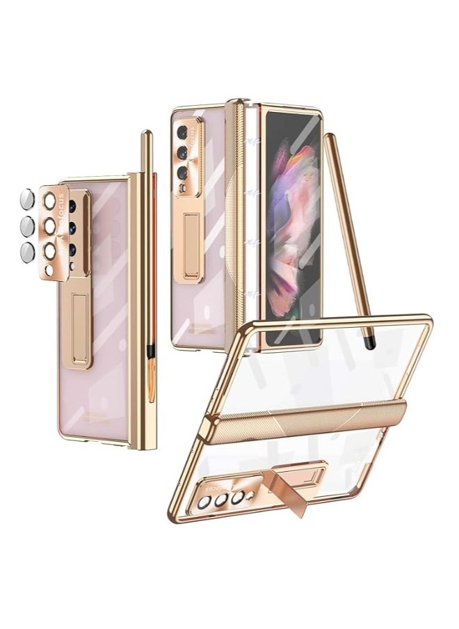 Generic For Samsung Galaxy Z Fold 3 Case, Z Fold 3 with Pen with S Pen with Magnetic Pen Holder, Lens Film, Front Screen Protector + Deluxe Clear Case 
