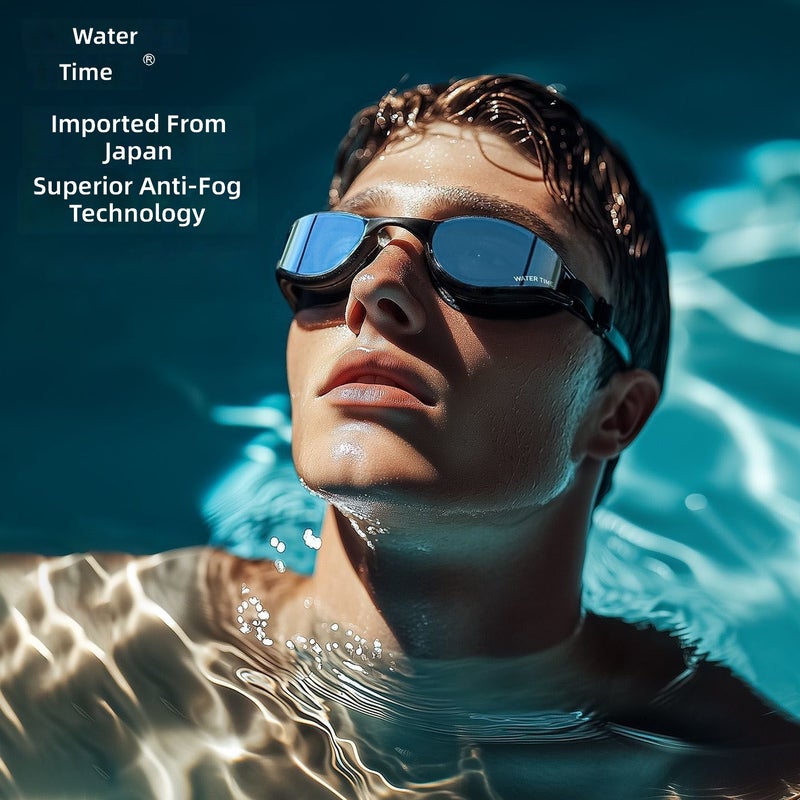 WATERTIME نظارات سباحة واترتايم مع درجات - عالية الوضوح مضادة للضباب ومقاومة للماء إطار كبير للرجال والنساء مع عدسات مطلية - Image 3