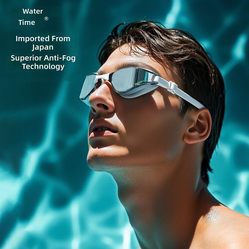 WATERTIME نظارات سباحة واترتايم مع درجات - عالية الوضوح مضادة للضباب ومقاومة للماء إطار كبير للرجال والنساء مع عدسات مطلية - Image 4