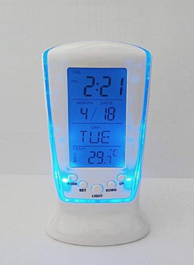 skyzone Plastic Digital Alarm Temperature Calendar Table Desk Clock with LCD Display and Back Light Alarm Clocks for Bedroom, Alarm Clock Digital (White) - Image 1