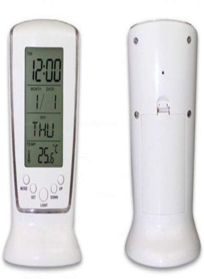 skyzone Plastic Digital Alarm Temperature Calendar Table Desk Clock with LCD Display and Back Light Alarm Clocks for Bedroom, Alarm Clock Digital (White) - Image 2