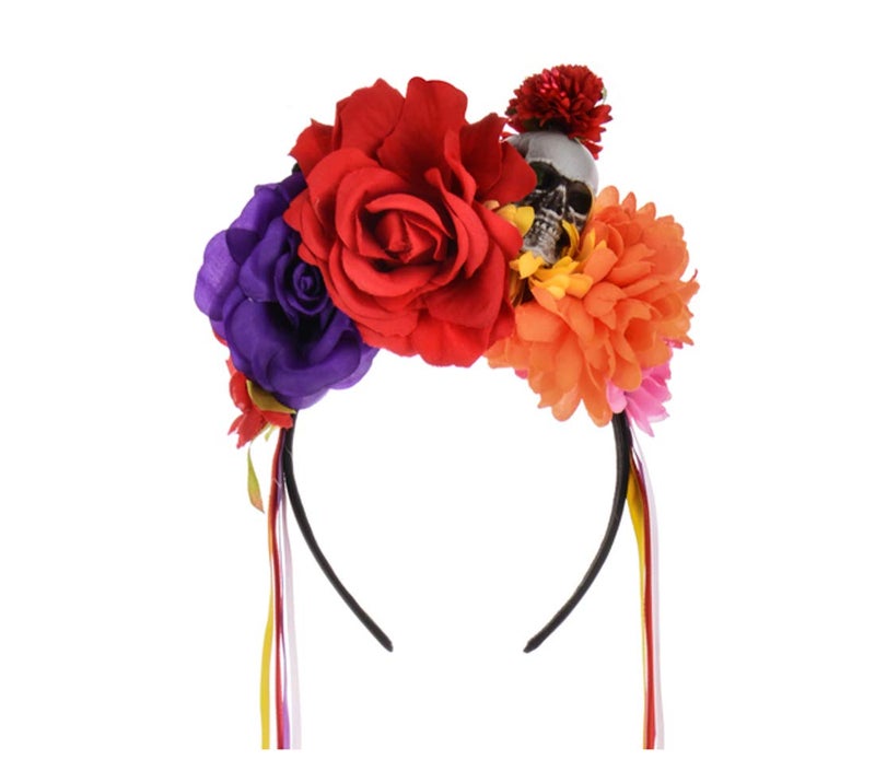 DreamLily Day of the Dead Headband Costume Rose Flower Crown Halloween Headpiece BC40 Multicolored Crown