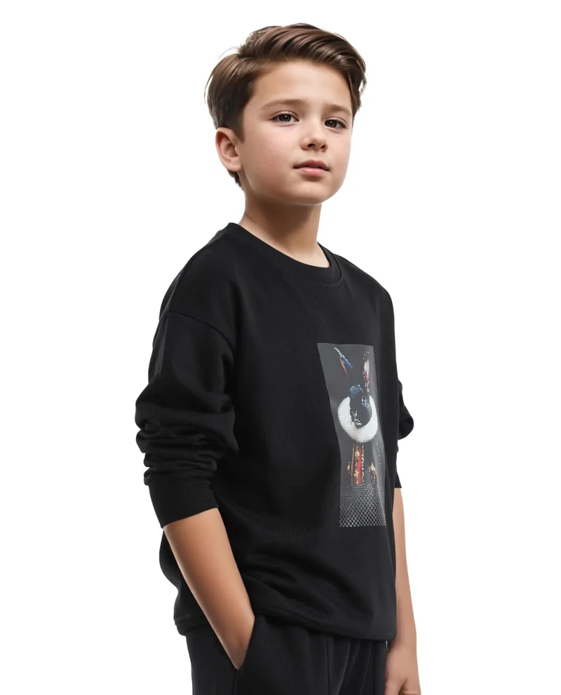 Rare Ones Rare Ones Kids Ribo Black Cotton Poly Full Sleeve Cmyk Print Sweatshirt