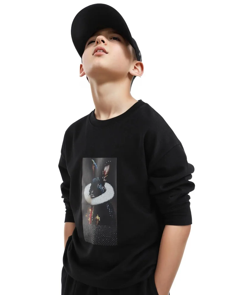 رير ونز Rare Ones Kids Ribo Black Cotton Poly Full Sleeve Cmyk Print Sweatshirt