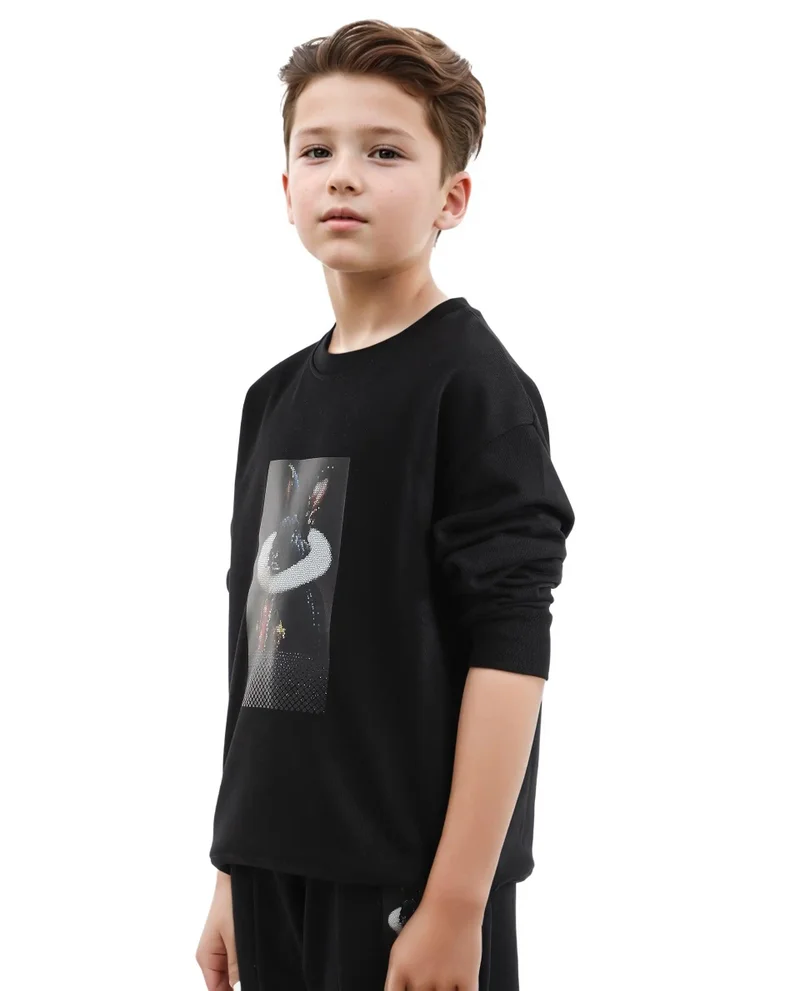 Rare Ones Rare Ones Kids Ribo Black Cotton Poly Full Sleeve Cmyk Print Sweatshirt