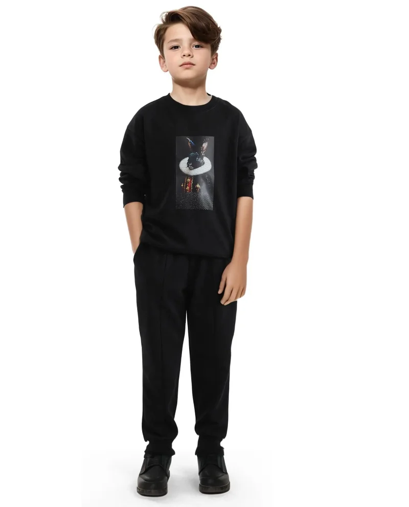رير ونز Rare Ones Kids Ribo Black Cotton Poly Full Sleeve Cmyk Print Sweatshirt