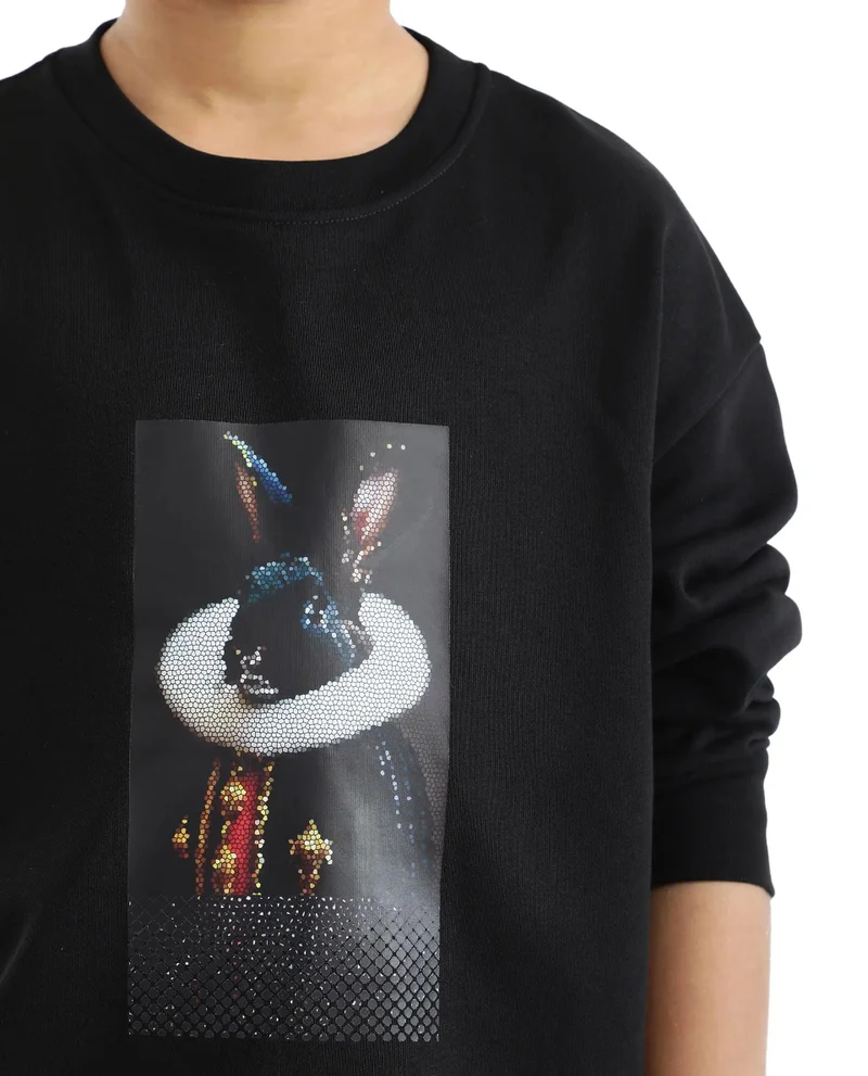 Rare Ones Rare Ones Kids Ribo Black Cotton Poly Full Sleeve Cmyk Print Sweatshirt