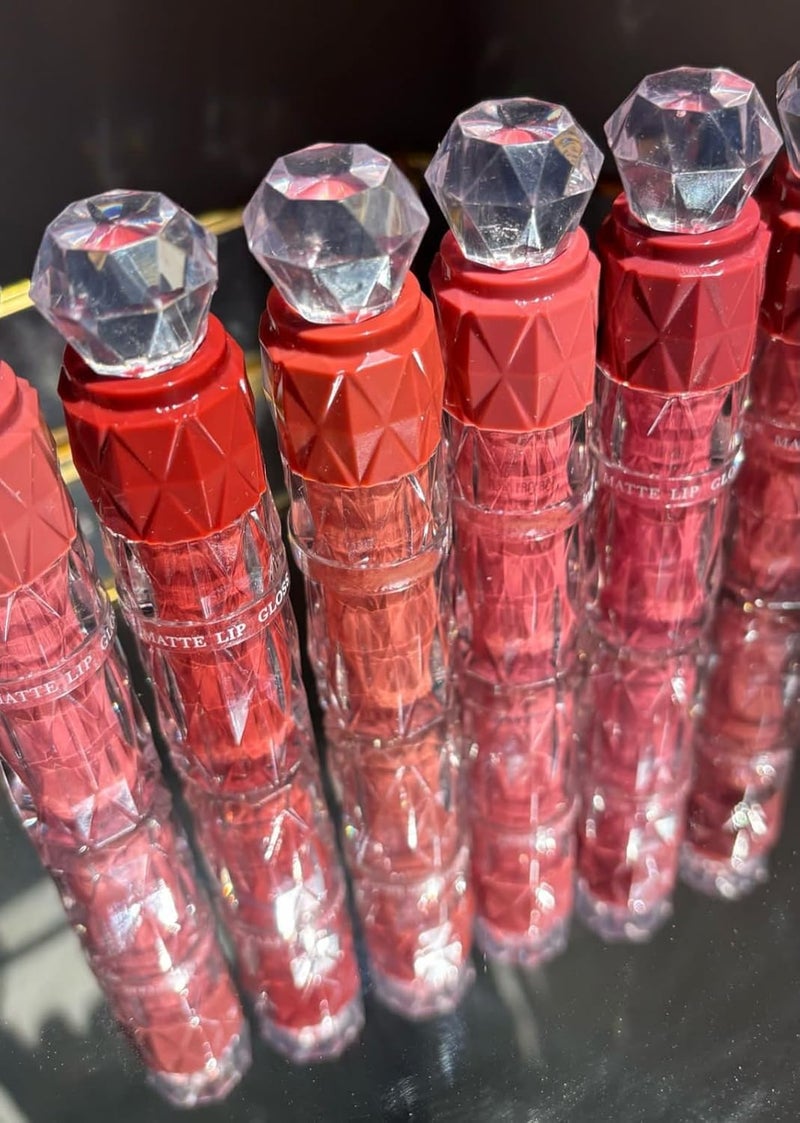 Crystal Glass Lipstick Set with Diamond Cut Pattern 6 different Shades Liquid Lipsticks Gloss - Image 3