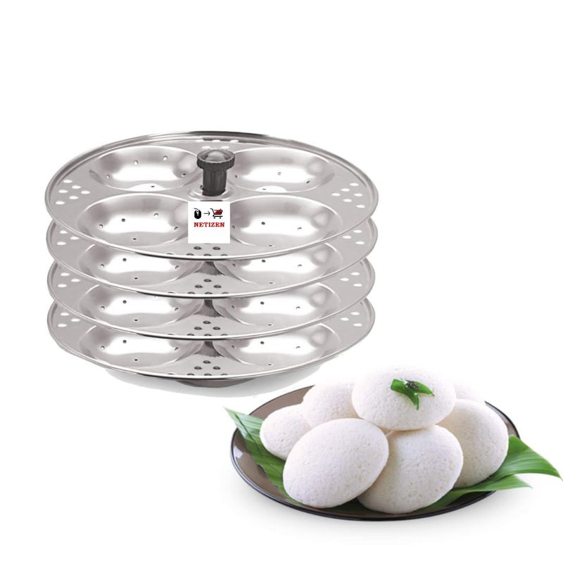 Netizen 4 Plates Stainless Steel Regular Size Heavy Idli MakerIdli Stand Makes soft fluffy idlis easily at Home Idli Stand for Pressure Cooker 4 Plate 16 Idli - Image 1
