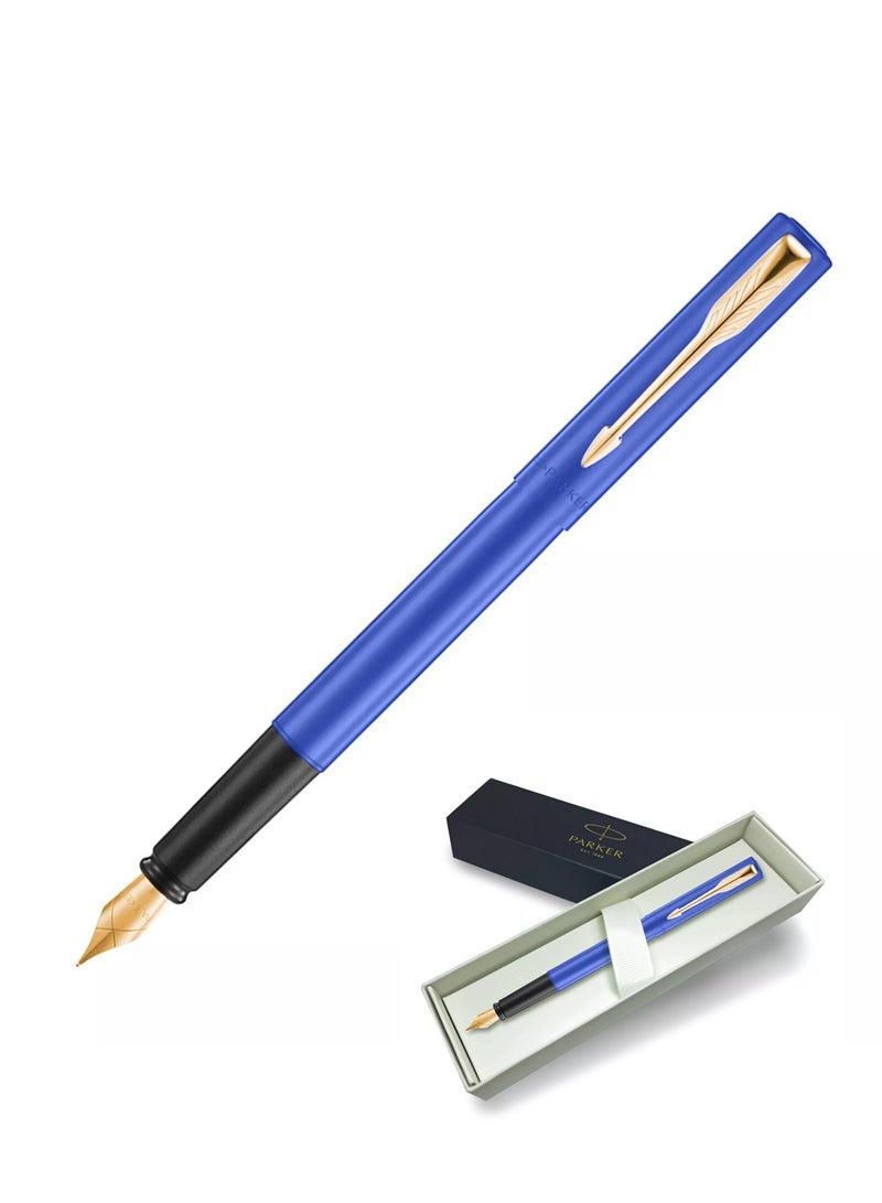 PARKER Vector XL Fountain Pen Fine Tip Blue Barrel With Gold Trim - Image 1
