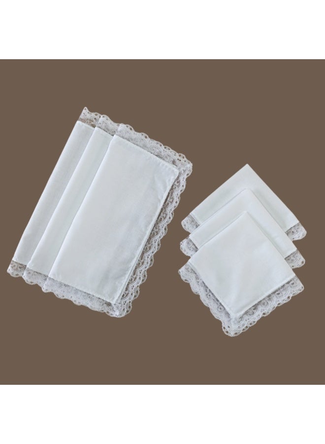 Elegant lace trimmed cotton handkerchief set 6pcs white hankies with delicate lace edges for timeless style and cute comfort - Image 1