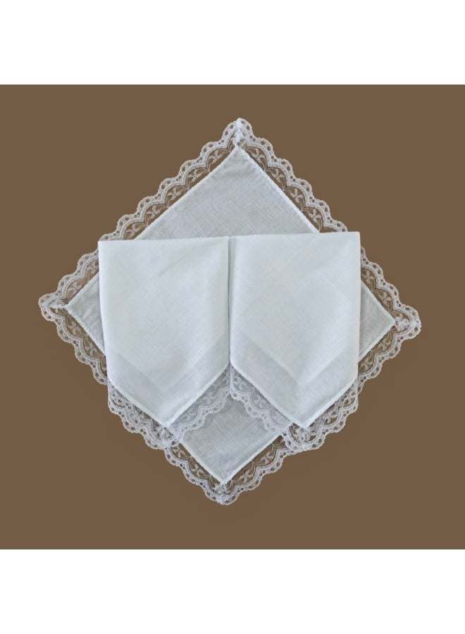 Elegant lace trimmed cotton handkerchief set 6pcs white hankies with delicate lace edges for timeless style and cute comfort - Image 4