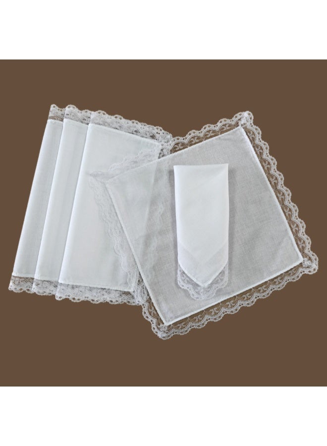 Elegant lace trimmed cotton handkerchief set 6pcs white hankies with delicate lace edges for timeless style and cute comfort - Image 3