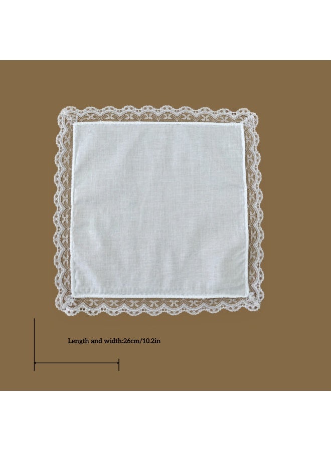 Elegant lace trimmed cotton handkerchief set 6pcs white hankies with delicate lace edges for timeless style and cute comfort - Image 2