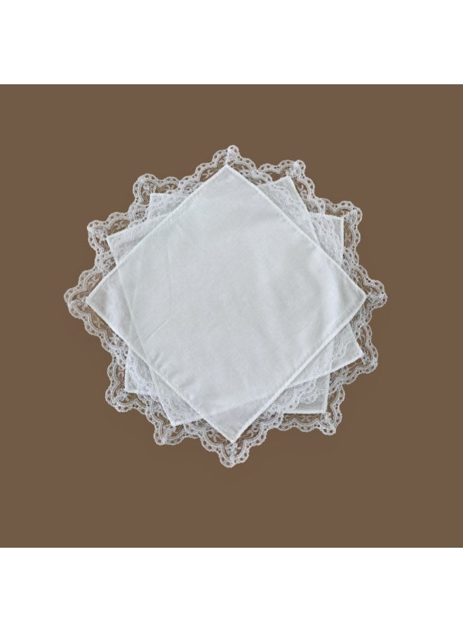 Elegant lace trimmed cotton handkerchief set 6pcs white hankies with delicate lace edges for timeless style and cute comfort - Image 5