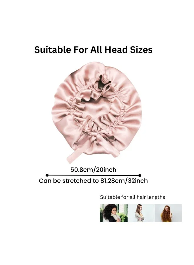 سيلك مي قبعة من الحرير 100٪ من دودة التوت من Silk Me بمقاس 22 مومي - قبعة غير قابلة للانزلاق للنوم - تمنع تكسر الشعر والتجعد - غلاف حريري مزدوج الطبقة مزود بشريط مطاطي ناعم (وردي)