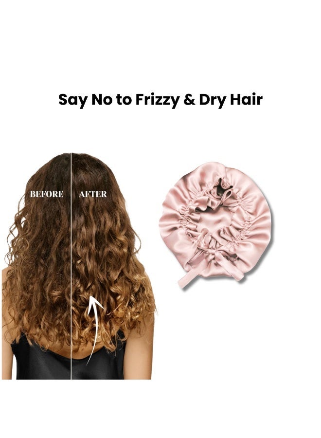 Silk Me 100% Pure Mulberry Silk Bonnet 22 Momme - Non-slip Cap for Sleeping - Prevents Hair Breakage & Frizz - Double Layer Silk Wrap with Soft Elastic Band (Pink) - Image 4