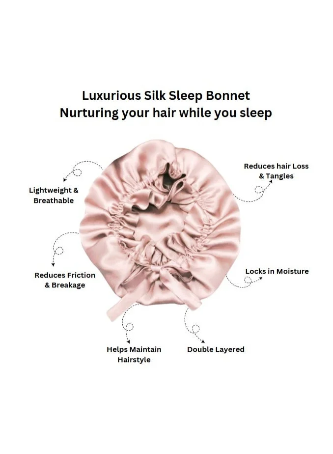 Silk Me Pink Silk Me 100% Pure Mulberry Silk Bonnet 22 Momme - Non-slip Cap for Sleeping - Prevents Hair Breakage & Frizz - Double Layer Silk Wrap with Soft Elastic Band (Pink) for Women | Best Price UAE