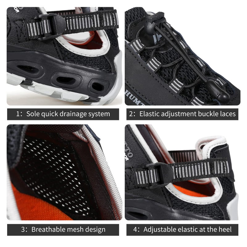 HUMTTO Men's Amphibious Water Shoes - Outdoor Hiking Sandals for Men Summer Non-Slip Quick Drying Water Sandals River Shoes 10.5 Black/Grey - Image 4