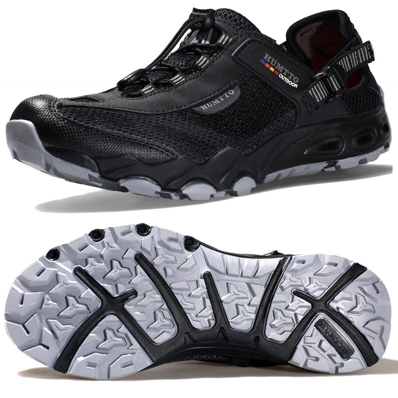 HUMTTO Men's Amphibious Water Shoes - Outdoor Hiking Sandals for Men Summer Non-Slip Quick Drying Water Sandals River Shoes 10.5 Black/Grey - Image 1