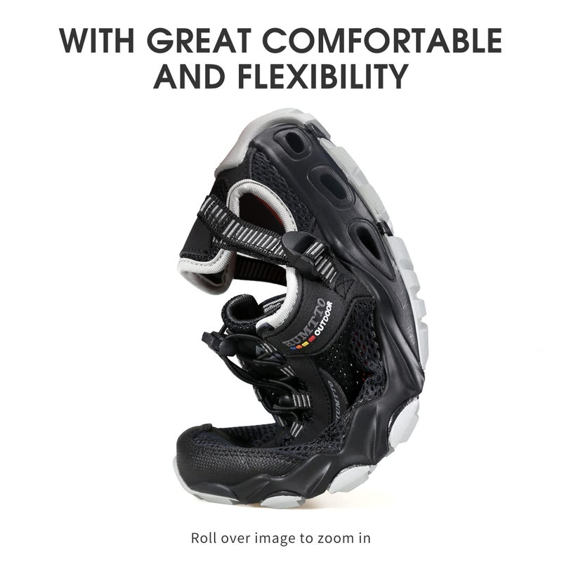 HUMTTO Men's Amphibious Water Shoes - Outdoor Hiking Sandals for Men Summer Non-Slip Quick Drying Water Sandals River Shoes 10.5 Black/Grey - Image 5