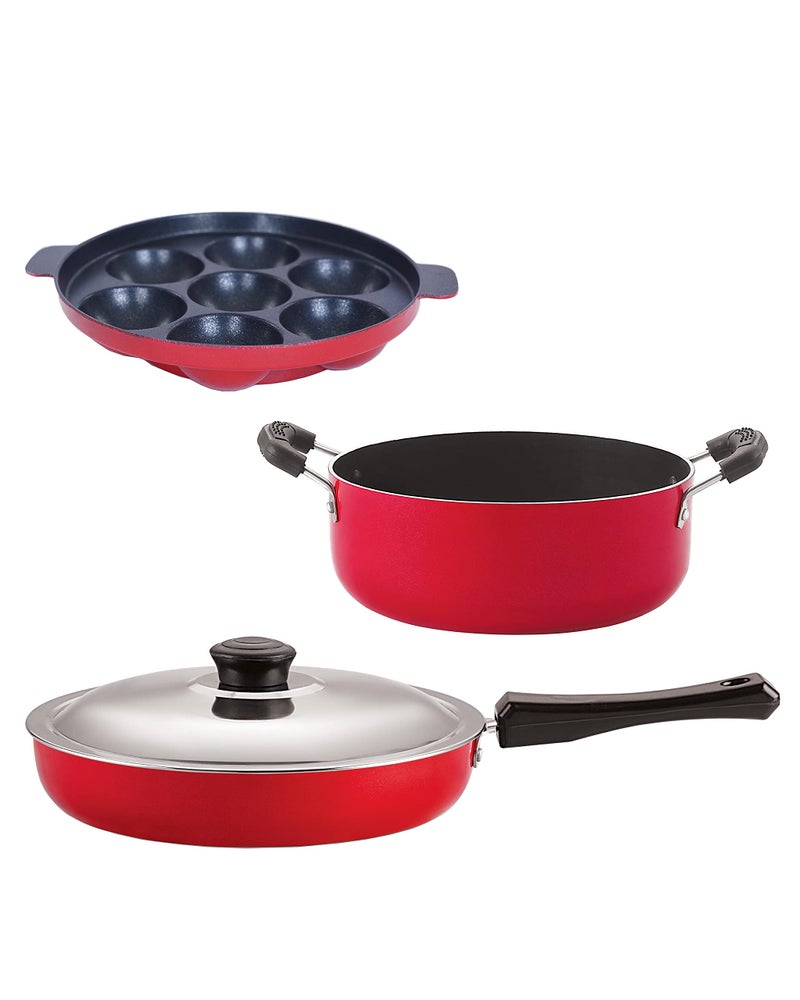 Nirlon Non Stick Coated Heat Resistance Pfoa Free Aluminium Cookware Gift Set of 3 Pieces (FP13_AP7_CS24) - Image 1