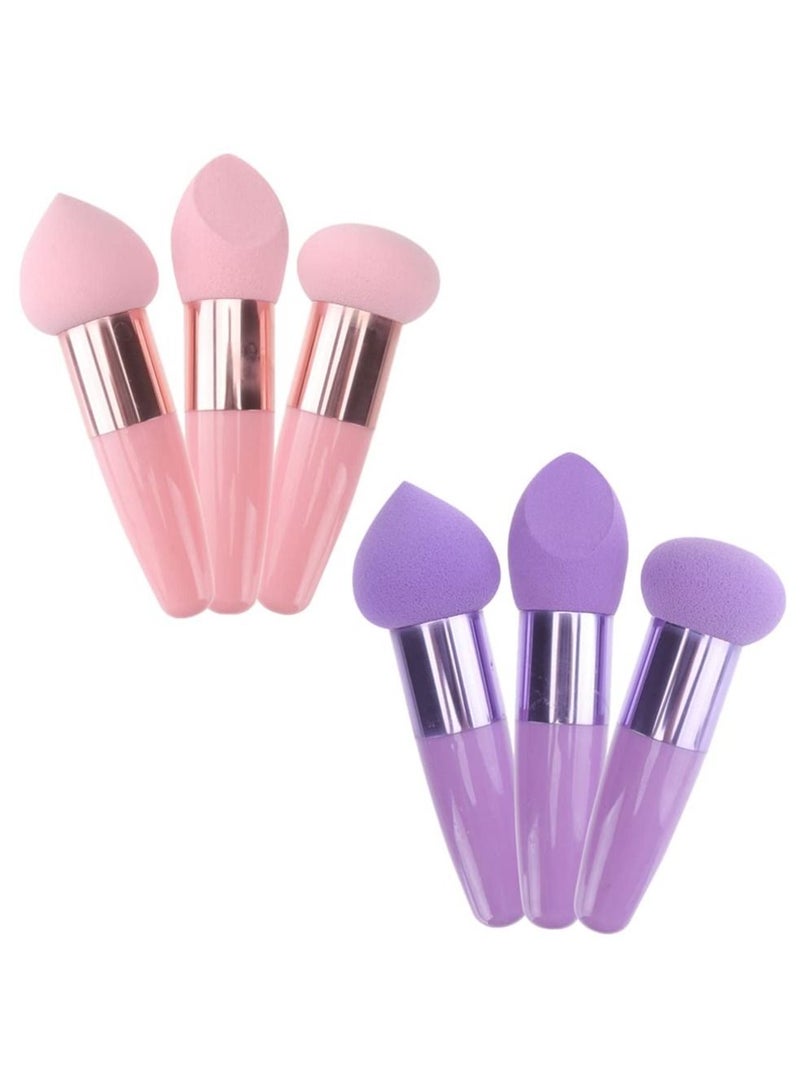 KASTWAVE 6Pcs Powder Puff Mushroom Makeup Sponge with Handle Foundation Blending Beauty Sponge Dry and Wet Use for Powder Cream or Liquid Application, 3Pcs Pink and 3Pcs Purple - Image 1