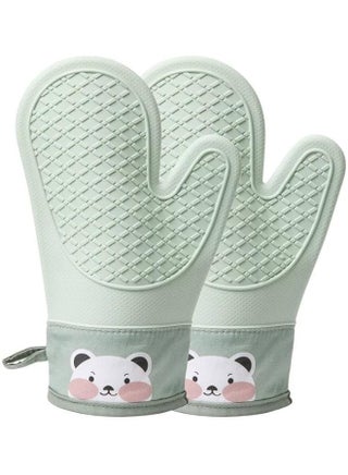 Professional Silicone Oven Mitts, Heat Resistant Long Kitchen Gloves, Unlike traditional fabric one, Waterproof, Non-Slip Grip with Soft Cotton Lining for Cooking, Baking, BBQ &Grilling -1 Pair