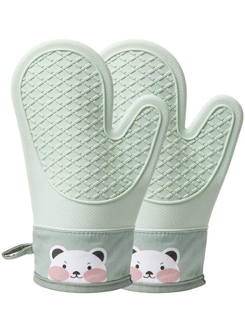 Professional Silicone Oven Mitts, Heat Resistant Long Kitchen Gloves, Unlike traditional fabric one, Waterproof, Non-Slip Grip with Soft Cotton Lining for Cooking, Baking, BBQ &Grilling -1 Pair