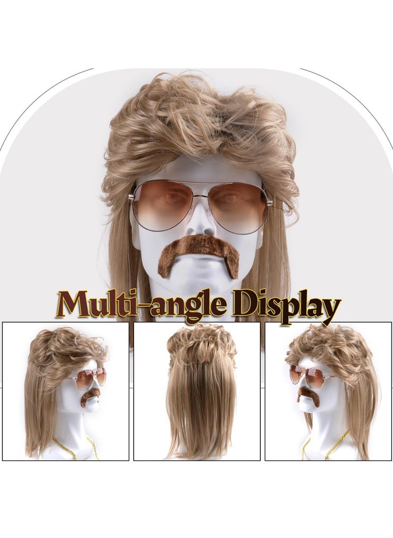 Generic - Mullet Wig, Brown Mullet Wigs Men for Mullet Party Pop Party 70s 80s Rocking Disco Wig Costume Fancy Dress Wig Afro Wig Costume Accessory - Image 1