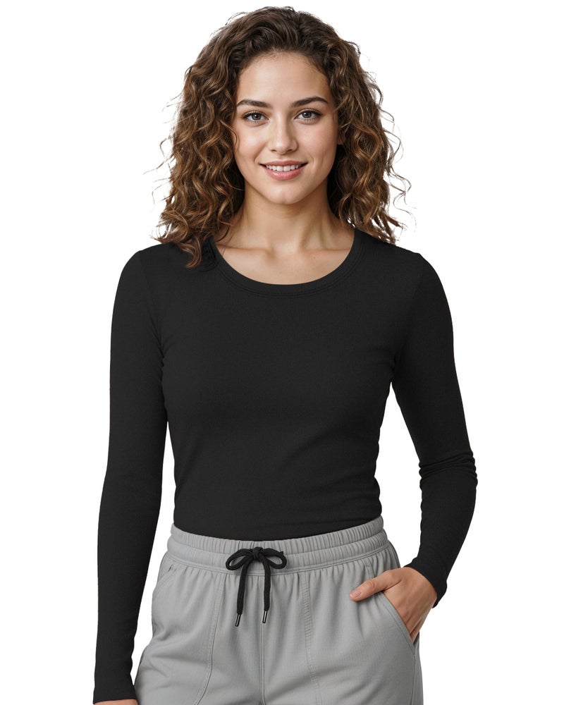 NY Threads Womens Under Scrub Slim Fit Long Sleeve T-Shirt Underscrub Comfort Tee, Medium, Black - Image 1