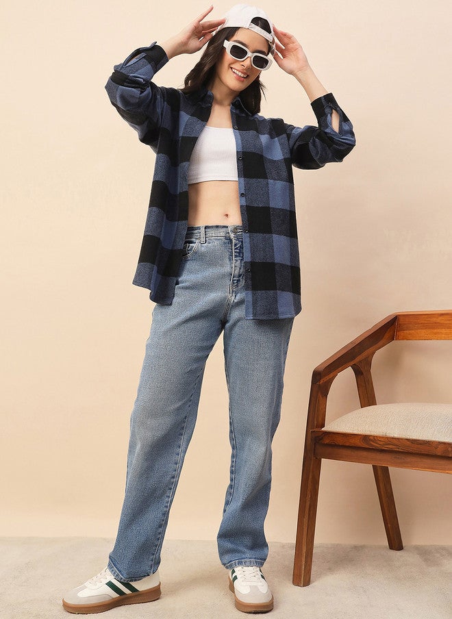CHIMPAAANZEE Women Gingham Checks Checked Oversized Casual Shirt - Image 2
