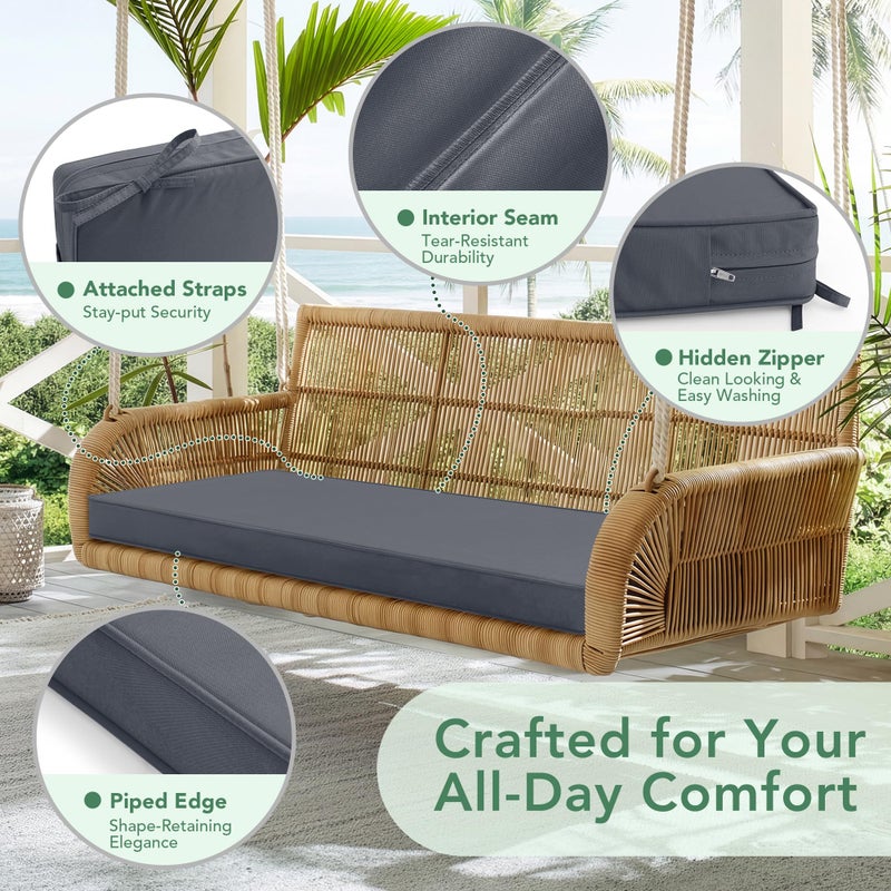 Summsun Outdoor Bench Cushion: Waterproof and Fade Resistant Patio Furniture Cushions - Non-Slip Bench Pad Cushion with Removable Cover for Garden Swing Porch Sofa Settee, 48 x 18 x 3 Inch, Dark Grey - Image 4