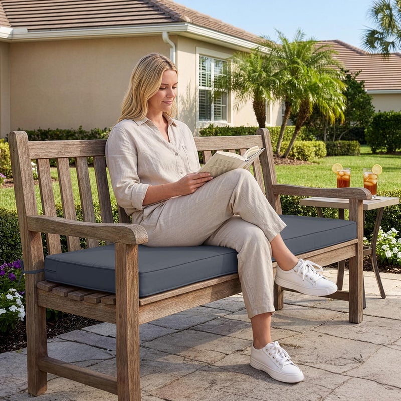 Summsun Outdoor Bench Cushion: Waterproof and Fade Resistant Patio Furniture Cushions - Non-Slip Bench Pad Cushion with Removable Cover for Garden Swing Porch Sofa Settee, 48 x 18 x 3 Inch, Dark Grey - Image 2
