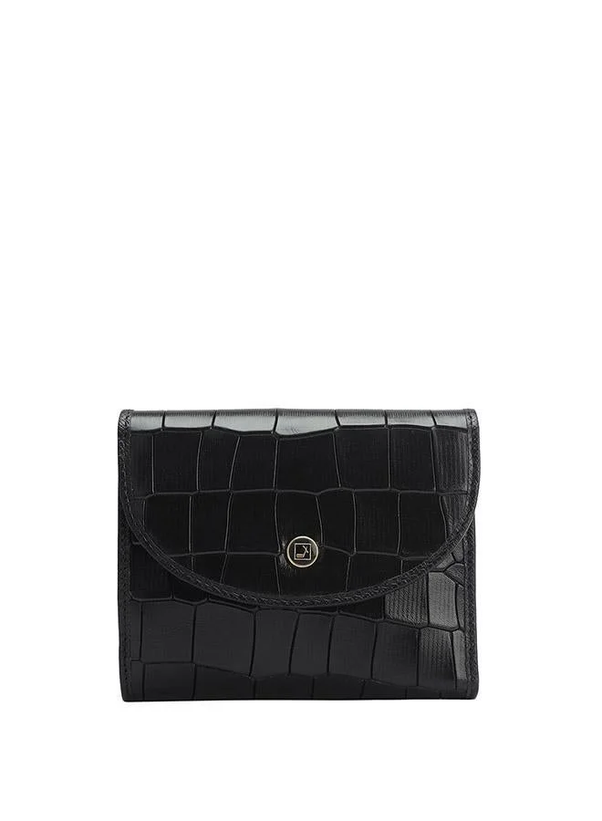 Da Milano Da Milano Women's Croco-Embossed Leather Continental Wallet - Black (LW-10059OL)