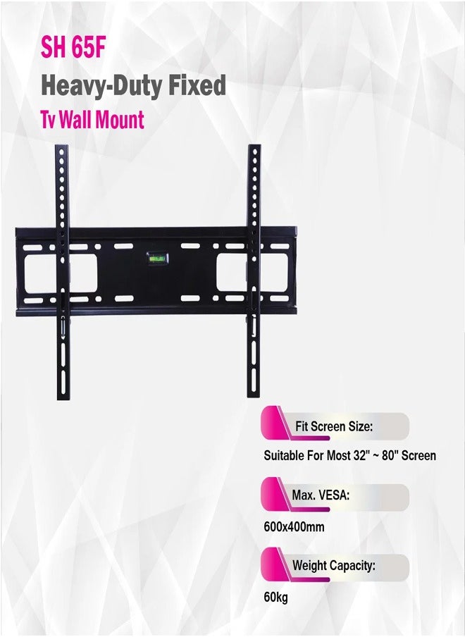 Skill Tech SH 65F Fixed TV Wall Mount Bracket for 32-80 Inch LED/LCD Screens, VESA 600x400, Slim 30mm Profile, Max Load 60kg – Black  - Image 4