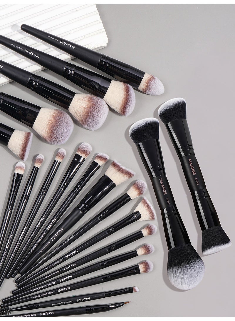 MAANGE Professional Makeup Brush Set 21Pcs Premium Synthetic Foundation Powder Concealers Eye shadows Blush Makeup Brushes Set Kit,Black - Image 5