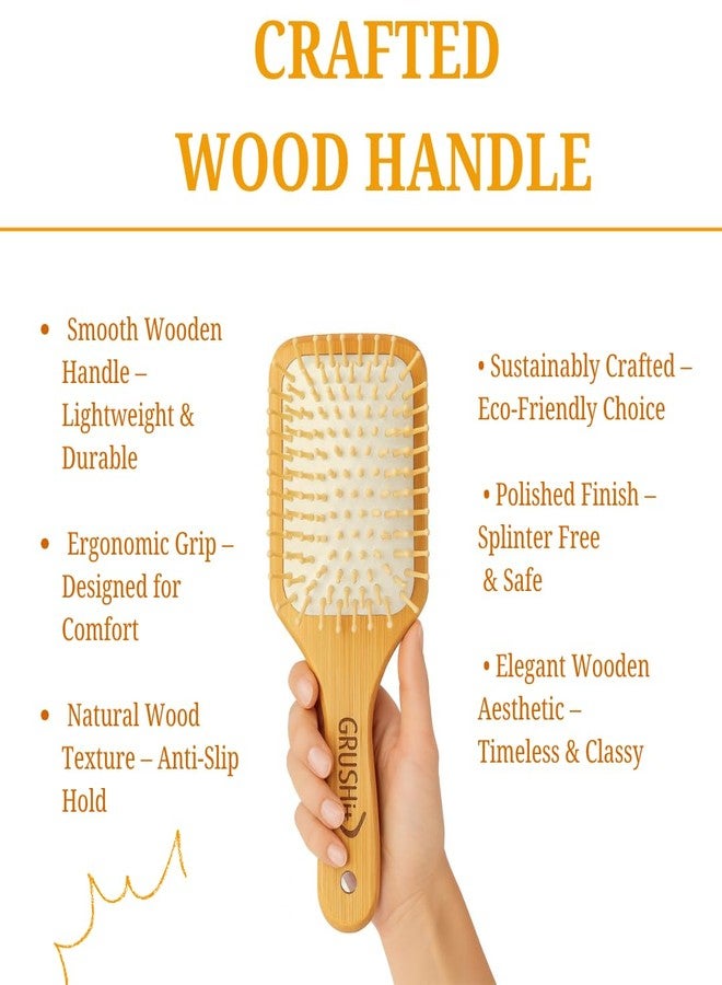 GRUSHit Luxe Wooden Hairbrush with Rounded Bamboo Bristles | Anti-Frizz Detangling Brush for Women & Men | Scalp Massage, Plastic-Free, Eco-Friendly Hair Brush - Image 3