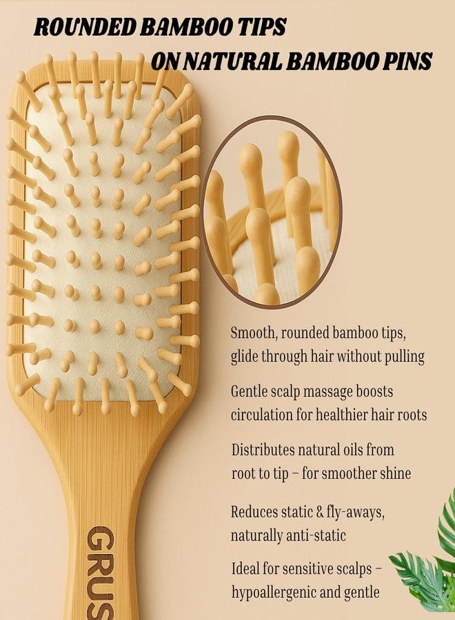 GRUSHit Luxe Wooden Hairbrush with Rounded Bamboo Bristles | Anti-Frizz Detangling Brush for Women & Men | Scalp Massage, Plastic-Free, Eco-Friendly Hair Brush - Image 2