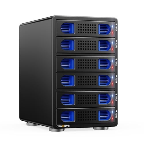 CENMATE Aluminum 6 Bay 10Gbps HDD Enclosure with Cooling Fan for 2535 SATA HDDSSD with USB AC 32 Gen 2 Support Hot Swappable ToolFree Hard Drive Enclosure - Image 1