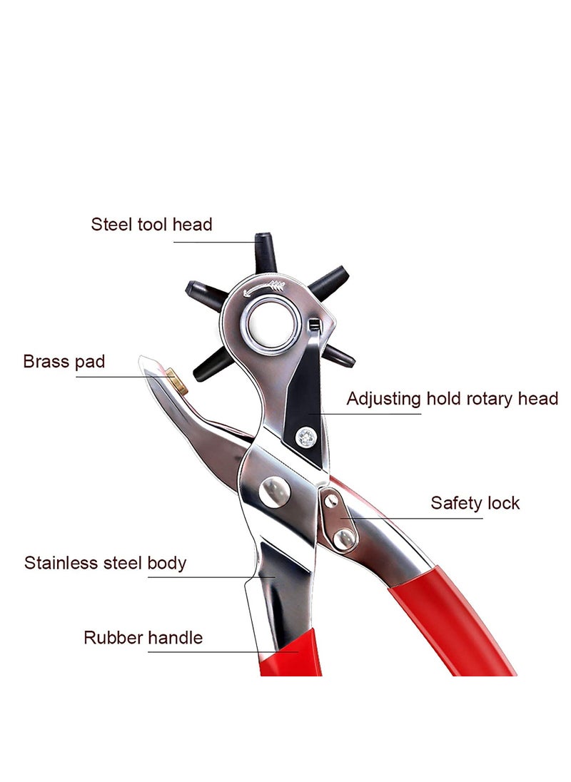 Orrda - Orrda Revolving Leather Belt Hole Punch Piler Metal Multi Tool Manual Belts Puncher Maker Machine Hole Hand Punches Rotary Puncher Multi Hole Sizes Maker Tool 1 Psc_SilverRed - Image 1