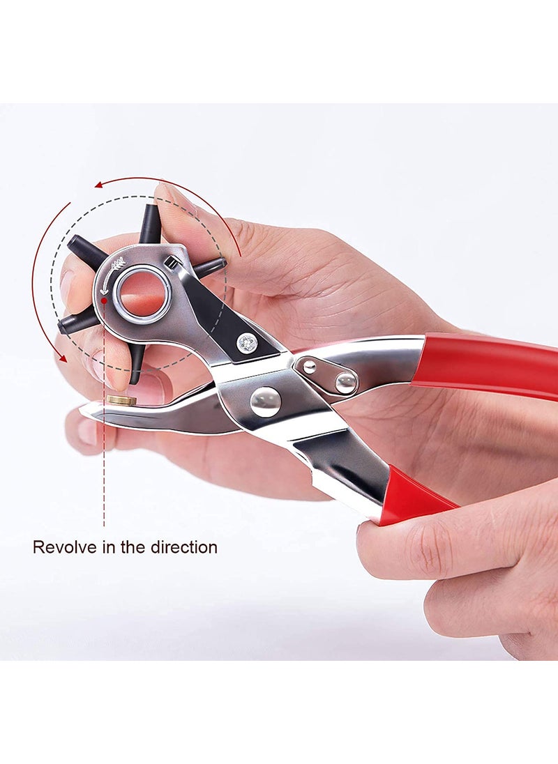Orrda - Orrda Revolving Leather Belt Hole Punch Piler Metal Multi Tool Manual Belts Puncher Maker Machine Hole Hand Punches Rotary Puncher Multi Hole Sizes Maker Tool 1 Psc_SilverRed - Image 1