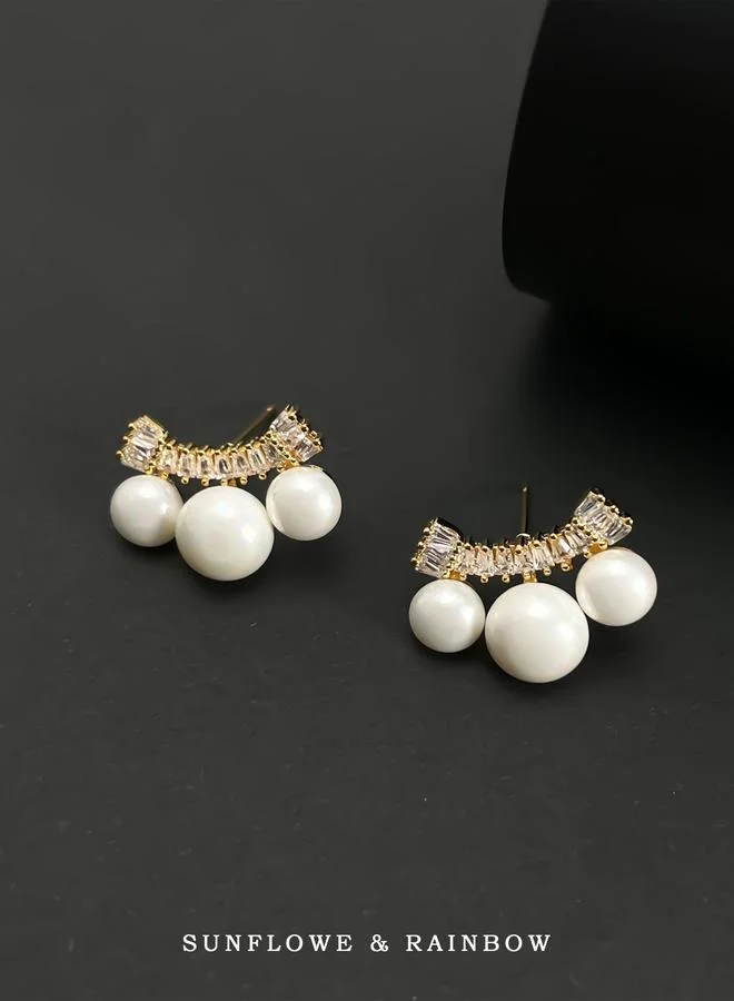 Take Two  Gold Faux Pearl Stud Earrings for Women | Best Price UAE