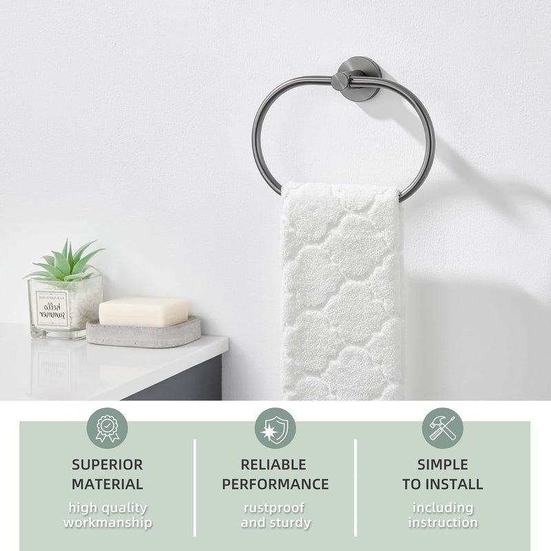 Angle Simple Swivel Towel Ring for Bathroom, SUS304 Stainless Steel Oval Hand Towel Ring Rack for Wall, Gunmetal Gray - Image 2