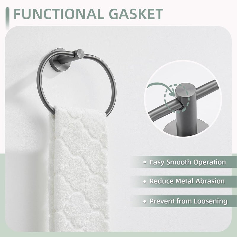 Angle Simple Swivel Towel Ring for Bathroom, SUS304 Stainless Steel Oval Hand Towel Ring Rack for Wall, Gunmetal Gray - Image 4