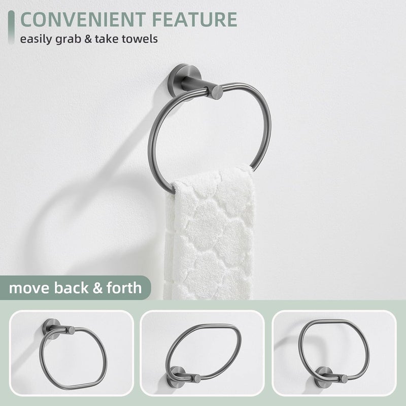 Angle Simple Swivel Towel Ring for Bathroom, SUS304 Stainless Steel Oval Hand Towel Ring Rack for Wall, Gunmetal Gray - Image 3