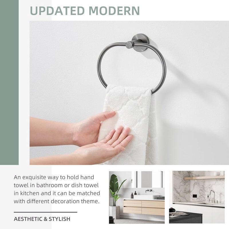 Angle Simple Swivel Towel Ring for Bathroom, SUS304 Stainless Steel Oval Hand Towel Ring Rack for Wall, Gunmetal Gray - Image 5