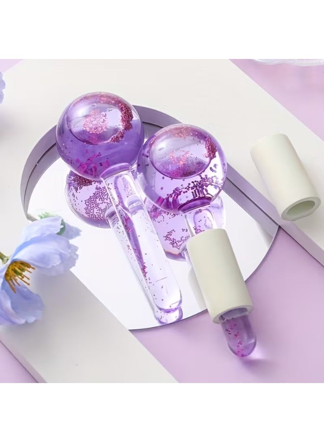 مجموعة تدليك الوجه والرقبة بكرات الثلج، أدوات تدليك الوجه لتقليل الانتفاخ، وتجديد البشرة، وعلاج الهالات السوداء بالتبريد، ومكافحة الشيخوخة بكرات الثلج، وأداة غوا شا، مجموعة العناية اليومية بالبشرة - بنفسجي - Image 3