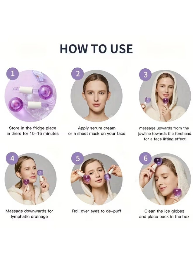 مجموعة تدليك الوجه والرقبة بكرات الثلج، أدوات تدليك الوجه لتقليل الانتفاخ، وتجديد البشرة، وعلاج الهالات السوداء بالتبريد، ومكافحة الشيخوخة بكرات الثلج، وأداة غوا شا، مجموعة العناية اليومية بالبشرة - بنفسجي - Image 4